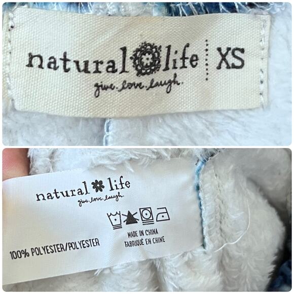 Natural Life Oversized Fleece Blue Patchwork V Neck Jumpsuit Pajamas XS Cozy - Picture 11 of 12